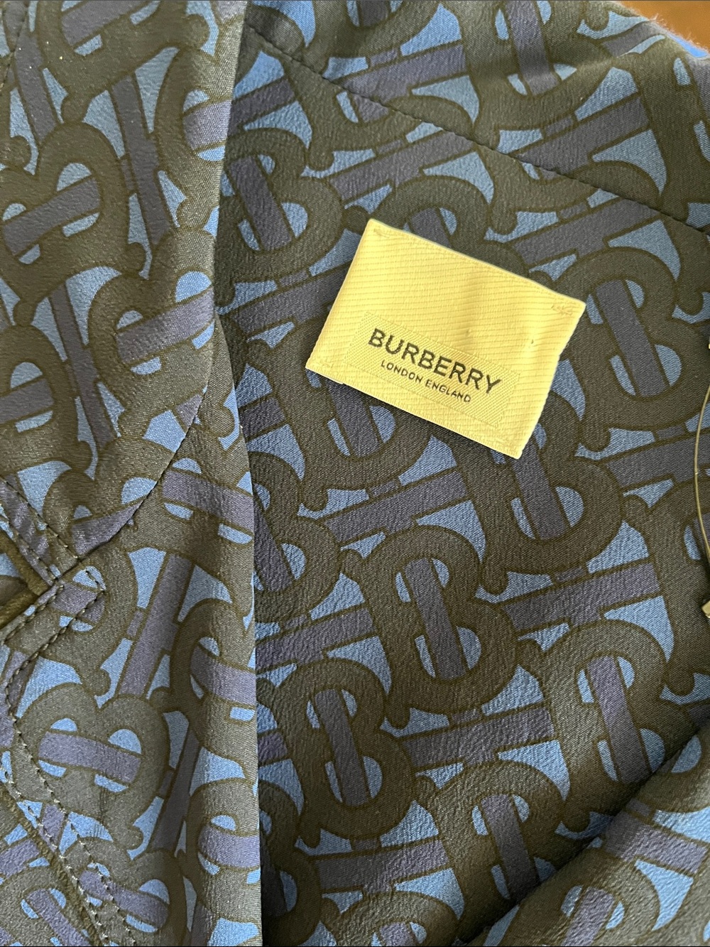 Burberry Black and Blue TB Monogram Silk Scarf